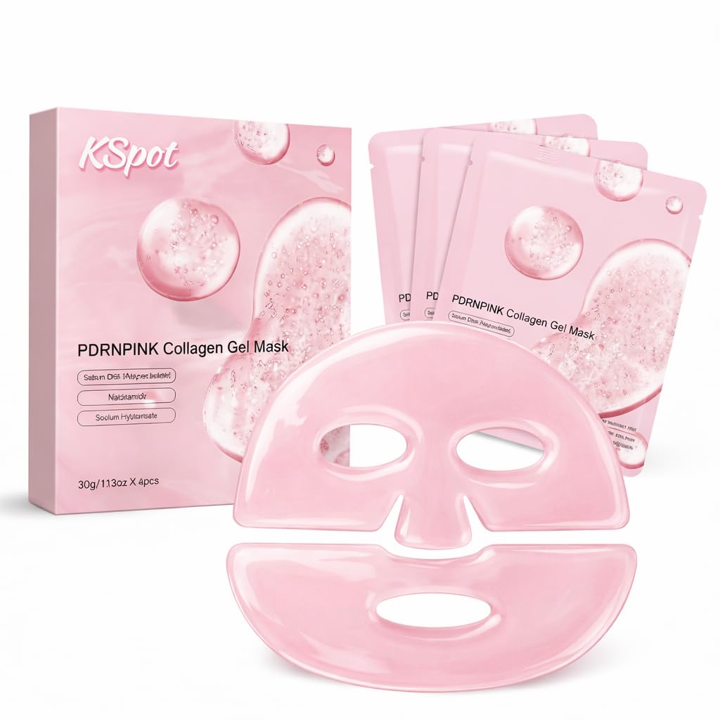 KSPOT PDRN Pink Collagen Gel Face Mask (4 Pack) – Hydrating Hydrogel Sheet Mask with Sodium DNA, Niacinamide & Hyaluronic Acid – Firming, Soothing & Glow Boosting Skincare
