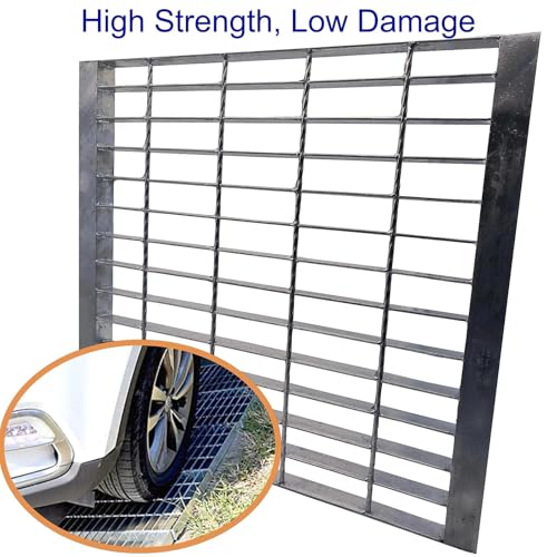 Image of Galvanized Steel Drain Grate with Lip 20x20 in, B-Class 28100 lbs Heavy-Duty Driveway Channel Cover w /Base, Outdoor Trench Drainage Grate, Silver Square Metal Sewer Cover for Garage