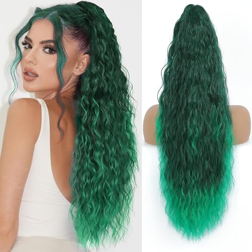 Image of Claw Clip Ponytail Extension, Ombre Green, 30In
