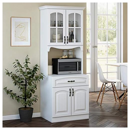 Living Skog Kitchen Storage Cabinet–Kitchen Cabinet with Storage Shelves and Microwave Stand–Pantry Cabinet-Kitchen China Cabinet–Kitchen and Pantry Hutch Cabinet (White)