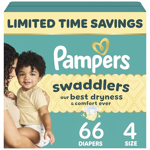 Image of Pampers Swaddlers Diapers, Size 4 (15-34 lbs), 66 Count, Absorbent, Keeps Baby Dry and Comfortable, Skin Safe Disposable Baby Diaper (Packaging May Vary)
