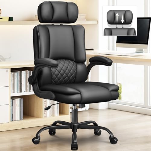 Executive-Office-Ergonomic-Chair-Computer-Chair-with-Adjustable-HeadrestPU-Leather-Desk-ChairHigh-Back-Swivel-Task-Chair-for-Home-Office-with-Flip-Up-Padded-Armrests-135RecliningBlack Executive Office Ergonomic Chair, Computer Chair with Adjustable Headrest,PU Leather Desk Chair,High-Back Swivel Task Chair for Home Office with Flip-Up Padded Armrests, 135°Reclining,Black - Image 1