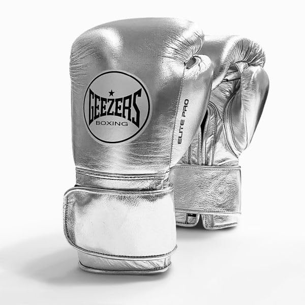 Geezers Boxing Elite Pro 2.0 Hook & Loop Sparring/Training Gloves - Mens, Womens Boxing Hook & Loop gloves - sparring gloves - ideal for heavy duty punch bags (Silver, 16oz)