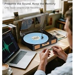 Vintage Vinyl Record Player, 3-Speed Turntable with Bluetooth, USB/SD Recording, Built-in Stereo Speakers, RCA Output, Digital Display – Black & Gold - Les Beatles, Paul McCartney, John Lennon, RIngo Starr, George Harrison Vintage Vinyl Record Player, 3-Speed Turntable with Bluetooth, USB/SD Recording, Built-in Stereo Speakers, RCA Output, Digital Display – Black & Gold – Image 5