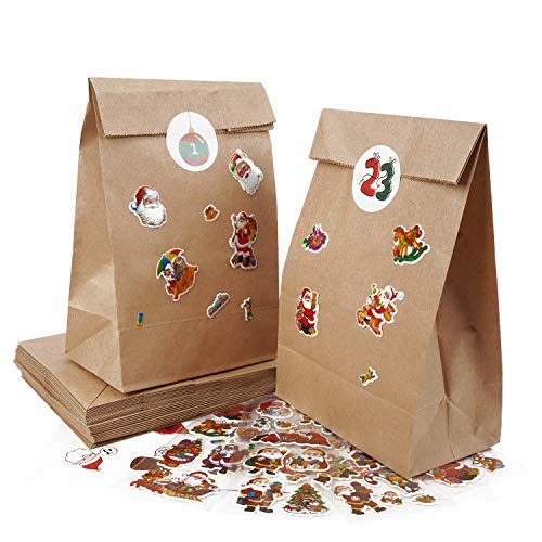 LOVEXIU Bolsas de Navidad Calendario de Adviento Navidad con Pegatinas Bolsa de Regalo Bolsa de Regalo Navidad DecoracióN NavideñA para El Hogar