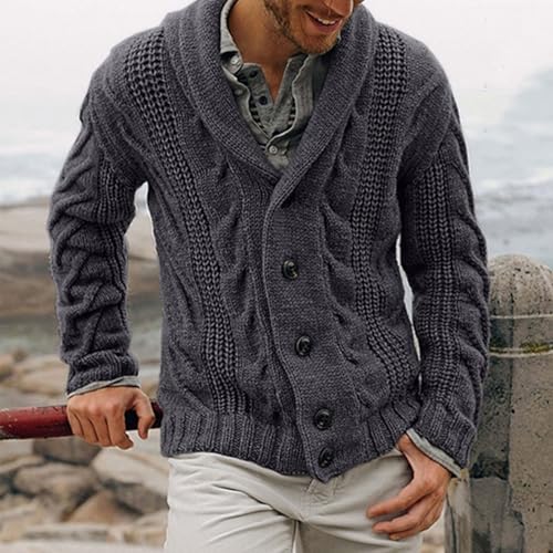 Men's Cable Knit Cardigan Sweater Shawl Collar Button Down Casual Cardigans Loose Fit Long Sleeve Winter Sweater2