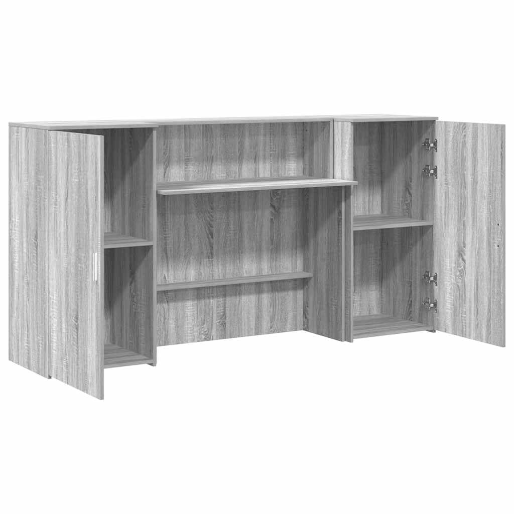 Barra de recepción gris Sonoma, 200 x 50 x 103,5 cm, de madera, con mostrador y espacio de almacenamiento, para oficina, hotel, clínica