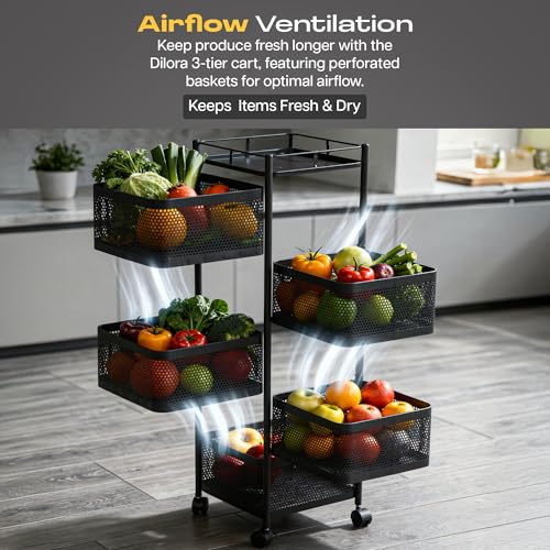 Image of Metal Multi-Purpose Trolley Kitchen Storage Organizer Rack Stand with 360 Wheels | 5 Layer Square Design | Kitchen Accessories Items for Fruit Vegetable Onion Rack for Kitchen (Black)