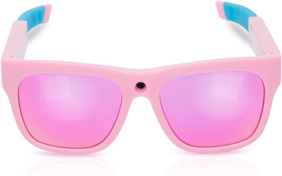 Kids Video Sunglasses for Children Gifts for Kids 1080P HD Rechargeable Camera Smart Glasses Video Recording Beach Sport Camping Outdoor Indoor Learning Travel glasses Age 5-12 (Pink)
