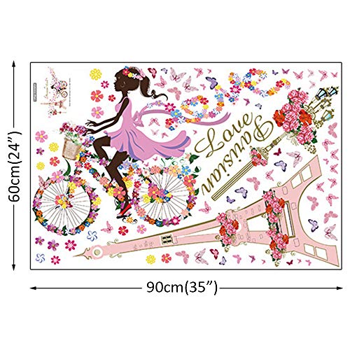Vinilos decorativos infantiles bicicleta y flores 145x80 cm miniatura 6