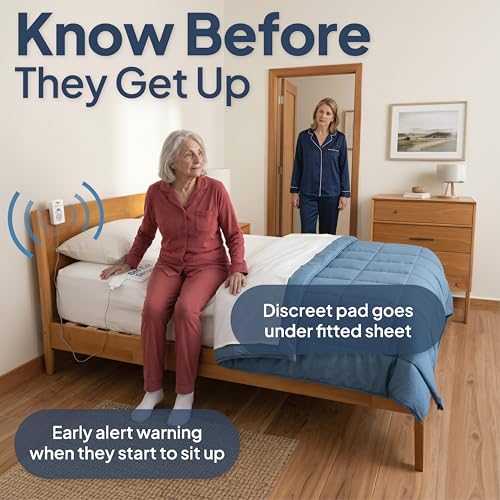 Smart Caregiver Bed Alarm for Elderly Adults – Fall Prevention System with 10'x30' Weight-Sensing Bed Pad – Automatically Alerts Caregiver When They Get Up