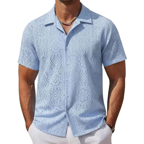 Chemise d'été en dentelle homme, le t-shirt uni confortable et fluide