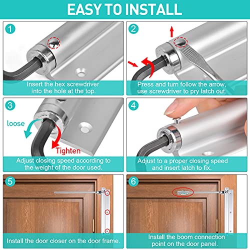 Commercial Grade Door Closer, Safety Spring Door Closer – Easy To Install To Convert Hinged Doors To Self-Closing For Middle-Weight Door(Aluminum Alloy) Weather Stripping Draft Stopper Soft Closing #TOP6