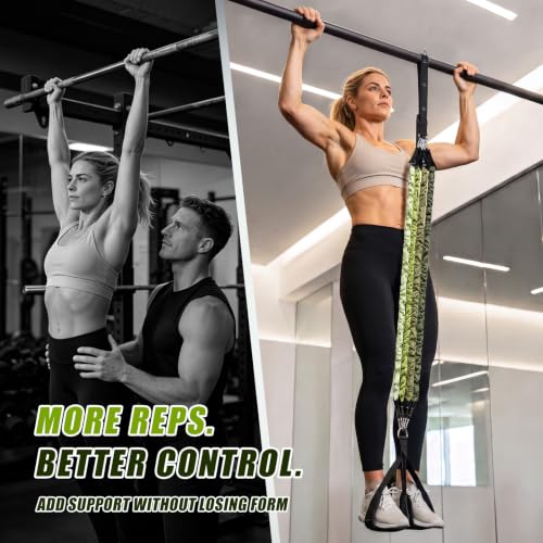 Image of ALongSong Pull Up Assistance Bands with Foot Support Pedal - Upgraded Heavy Duty Resistance Bands Adjustable Weight /Height with Bands&Measured Strap for Strength Training Home Gym