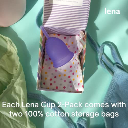 Lena Menstrual Cup - 2-Pack - Reusable Period Cup - Tampon And Pad Alternative - Small And Large - Purple And Turquoise - Made In Usa #TOP6