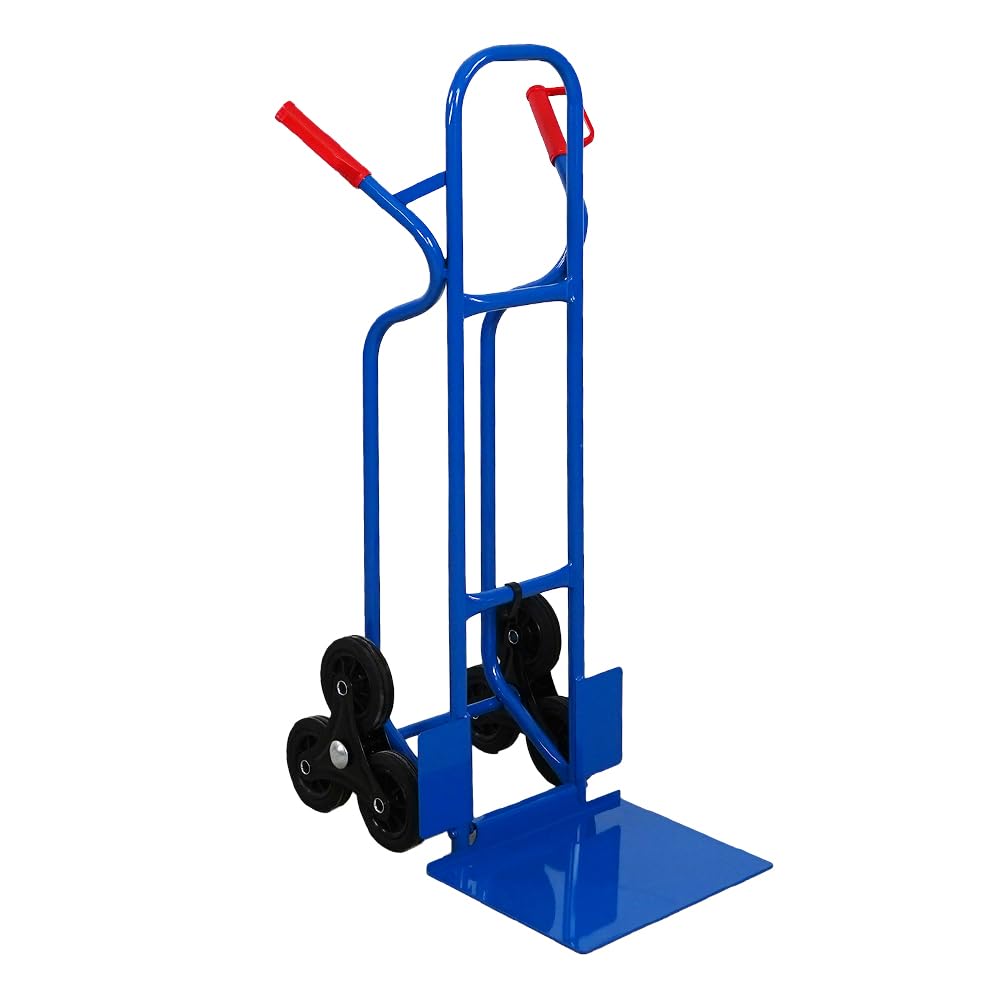 PROREGAL Treppensteiger Ragnar mit XXL klappbarer Schaufel | HxBxT 117x60x60cm | Tragkraft 250kg | 3 Hartgummi-Reifen | Stahlrahmen | Blau | Transportkarre Staplerkarre klappbar