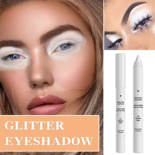 White Eyeshadow Stick,Glitter Metallic Eye Shadow Highlighter Stick Crayon Makeup Pen With Sharpener,Easy To Apply,Highly Pigmented Lasting Waterproof Cream Shimmer Eye Highlighter Brightener Stick #TOP1