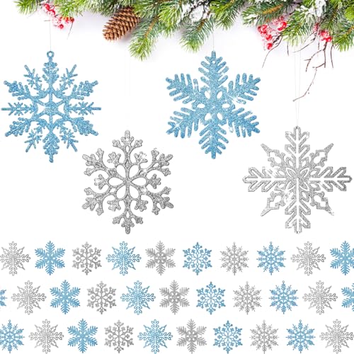 Spetsbst 32 Stück Schneeflocken Weihnachten Deko mit Seilen...