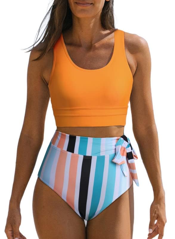 Womens 2 Piece Swimsuit Scoop Neck Sleeveless 2025 Racerback Top Tummy Control Tie Knot Bathing Suits Floral Bottoms