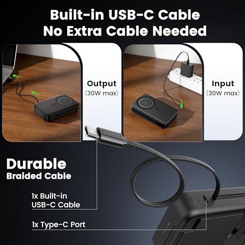 5-in-1 Portable Charger,10000mAh Foldable Power Bank Fast Charging Station USBC Cable Travel,for MagSafe Battery Pack Magnetic for iPhone 17/16/15/14/13/12,Apple Watch,Airpods,Black - Image 6