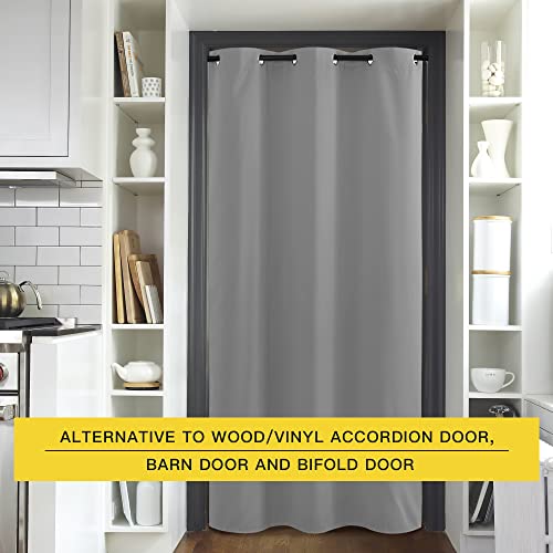 Image of NICETOWN Sliding Door Curtains 96 inch Length, Single Curtain, Insulating Thermal Blackout Curtains for Bedroom Window Bathroom Doorway Front Door (1 Panel, 5ft Wide x 8ft Long, Silver Grey)
