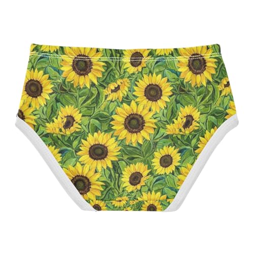 Toddler Briefs, Sunflowers Green Leaves Cotton Girls Underwear, 2–8 Years2