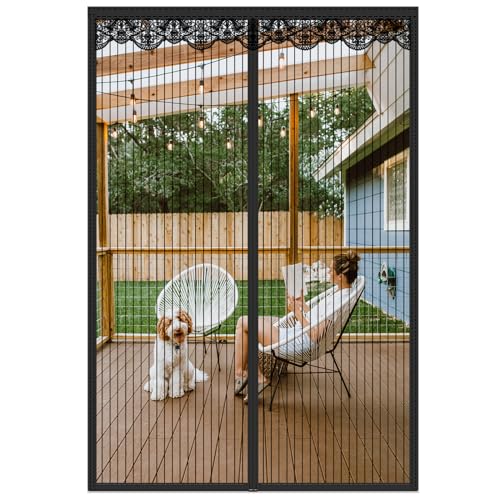 Magnetic Fly Screen Door, Patio Insect Protection Door, Bug Protection Mesh Curtain with Powerful Magnets&Full Frame Magic Paste for Balcony Living Room Children's Room, (FITS UP to 80x190CM, Black)