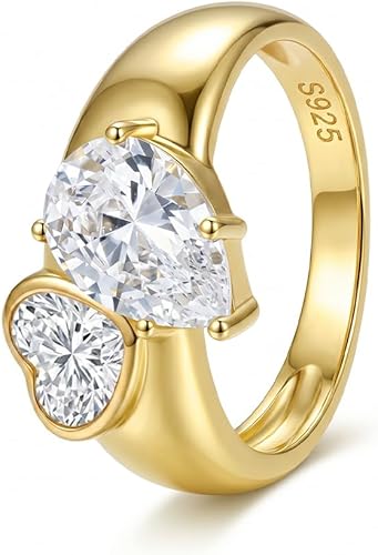 Women's Ring Pear Zircon Wedding Band 14K Gold Plated Sterling Silver Stackable Ring Eternity Promise