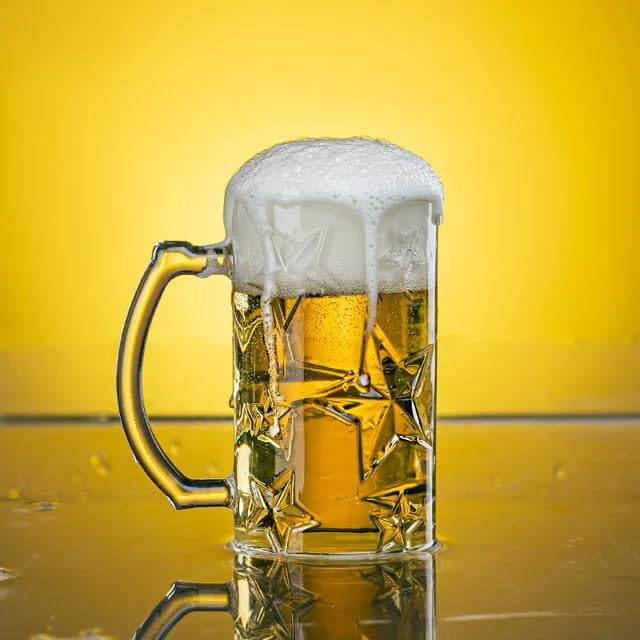 Image of PrimeWorld 500 ml Star Beer Set of 2 Pcs Strong Glass Mug with Handle, Steins, Freezable Beer Glasses,Everyday Drinking Glasses, Cocktail Glasses