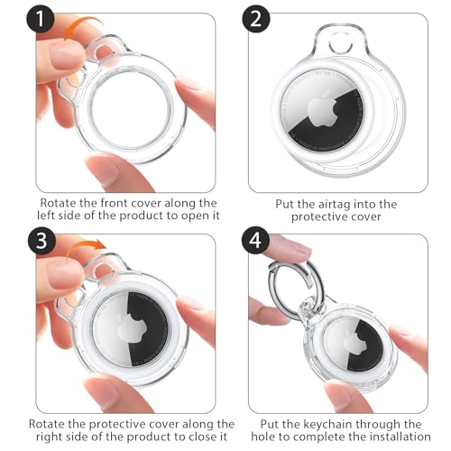 Image of Tobfit Air Tag Holder, Airtag Keychain Holder, Anti-Scratch, Twist Lock Design, Air tag Case with Metal Key Chain Ring - AirTag Accessory for Kids, Keys, Pets, Luggage, & More, Transparent