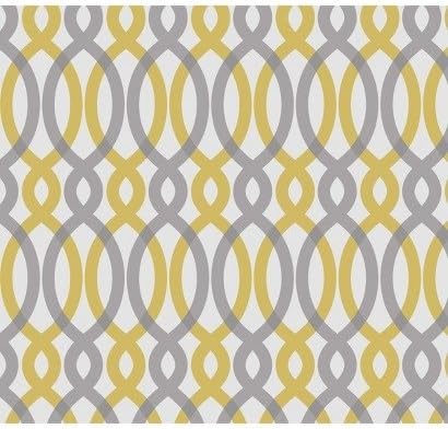 Devine Color Prints and Patterns - Scroll Yellow & Gray - Peel and Stick, Repositionable Wall and Surface Covering