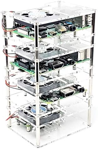 Micro Connectors Four (4) Layer Stackable Acrylic Raspberry Pi 3 Case for Model B B+ and Pi 4 Enclosure with Fan and Heatsinks - Clear (RAS-PCS46)