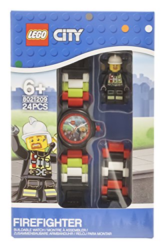 Image of LEGO Kid's Analog Watch Set Minifigure Link City Fire Fighter 802159