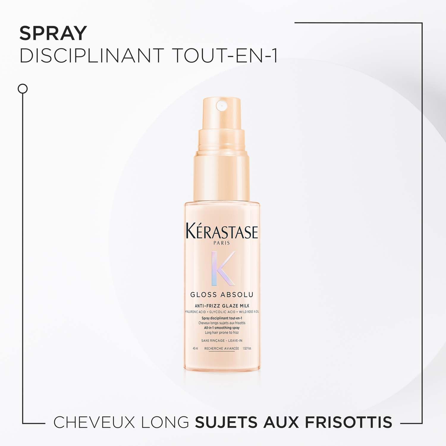 KÉRASTASE Gloss Absolu - Coffret Découverte - Cheveux Longs Sujets aux Frisottis - Acide Hyaluronique, Acide Glycolique et Huile de Rose Sauvage - Shampoing, Après-Shampoing et Spray - Format Voyage