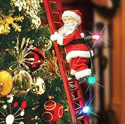 Electric Climbing Santa, Mr. Christmas Animated Musical Climbing Santa with LED Light, Santa Claus Hanging Xmas Ornament Toys Indoor Outdoor Holiday Home Decor