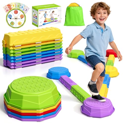 HYES Balance Beams Stepping Stones for Kids, Obstacle Courses Sensory Toys for Toddlers, Non-slip Jumping Step Stones Balance Beam Indoor & Outdoor Play Games Birthday Gifts for Boys Girls 3-5
