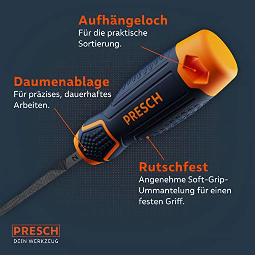 Presch Werkstattfeile Vierkant 200mm - Hochwertige Vierkantfeile mit Kreuzieb H2 zum feilen rechtwinkliger Werkstücke aus Metall, Holz oder Kunststoff - Hochwertige Metallfeile