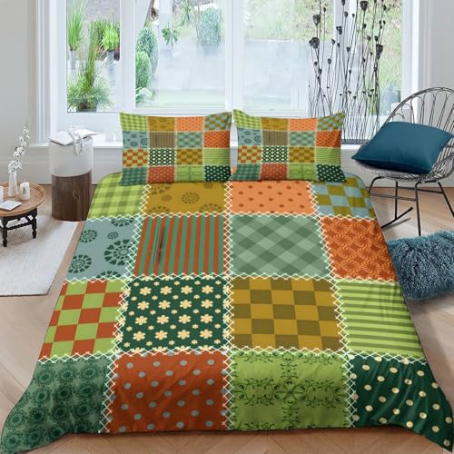 Drap de couette 200x200 microfibre imprimé patchwork 3D vintage