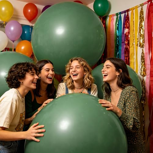Image of 5Pcs Sage Green Big Balloons 36 Inch, Round Large Latex Party Balloons for Birthday Wedding Decorations