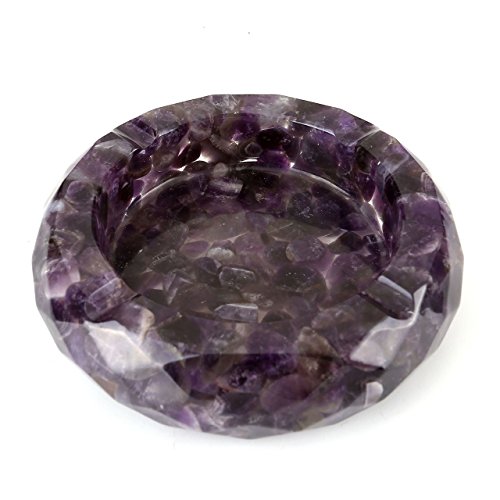 WarmHut Amethyst Cigarette Ashtray, Resin with Tumbled Chip Stones Ashtray, Amethyst Tumbled Stone Ash Tray Holder, Unique Decoration Artware for Home Office Tabletop, Ideal Gift (Amethyst 02)