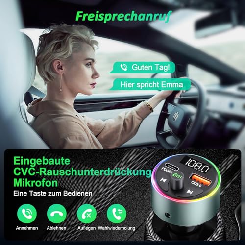 Bluetooth Adapter, SOARUN AUX Bluetooth 5.3 FM Transmitter Auto Radio 54W (PD 36W&QC 3.0 18W) Metall...