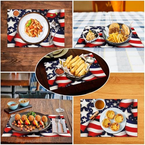 Sets de table motif drapeau américain en PVC de qualité supérieure et lavable x4 - 6