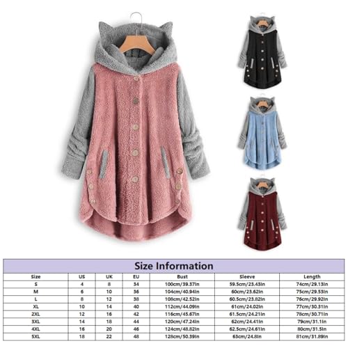 Women's Winter Coat Cat Ear Hoodie Long Sleeve Button Down Teen Girls Cute Pajama Jacket Winter Loungewear,Blue,M4