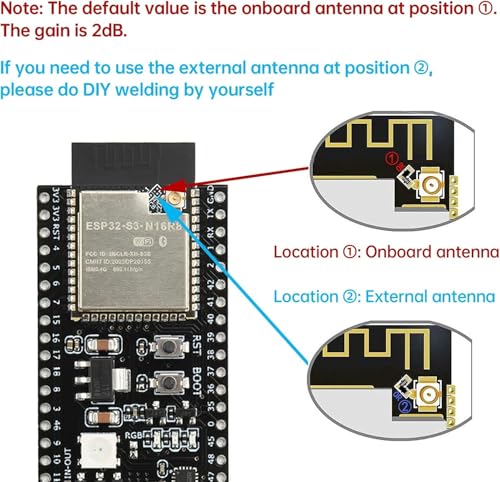 ESP32 S3 N16R8 DevKitC-1 Module, for ESP32 S3 Development Boards with WiFi, Bluetooth 5.0 for Arduino, USB C with Antenna + IPEX (2 PCS) - Image 3