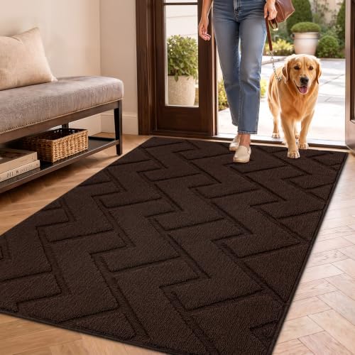 Image of hicorfe Front Door Mat Outside Entrance,36 inchx59 inch Absorbent Muddy Dirt Resist Welcome Door Mats Outdoor Indoor,Stain and Fade Resistant,Non Slip Backing Entry Mat Doormat for Entryway(Coffee)