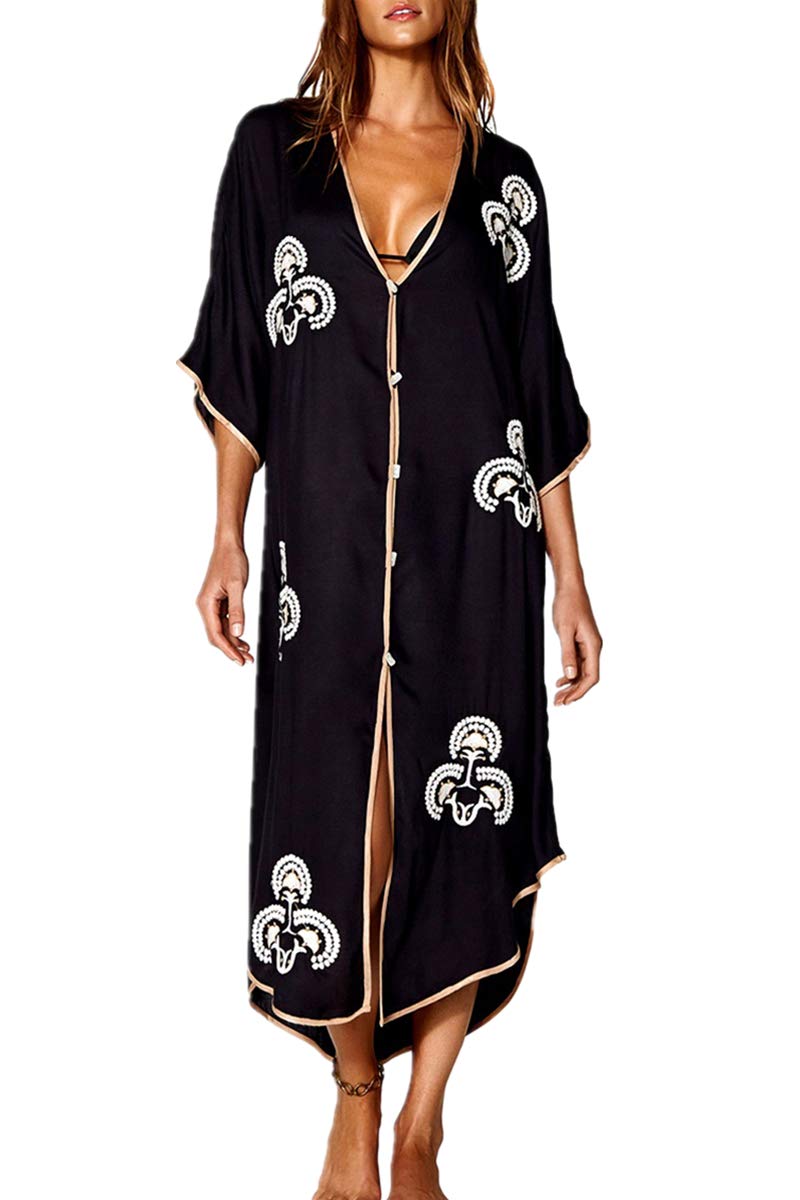 L-Peach Vestido Largo de Playa Pareo Kimono Maxi Kaftan Bikini Cover Up para Mujer