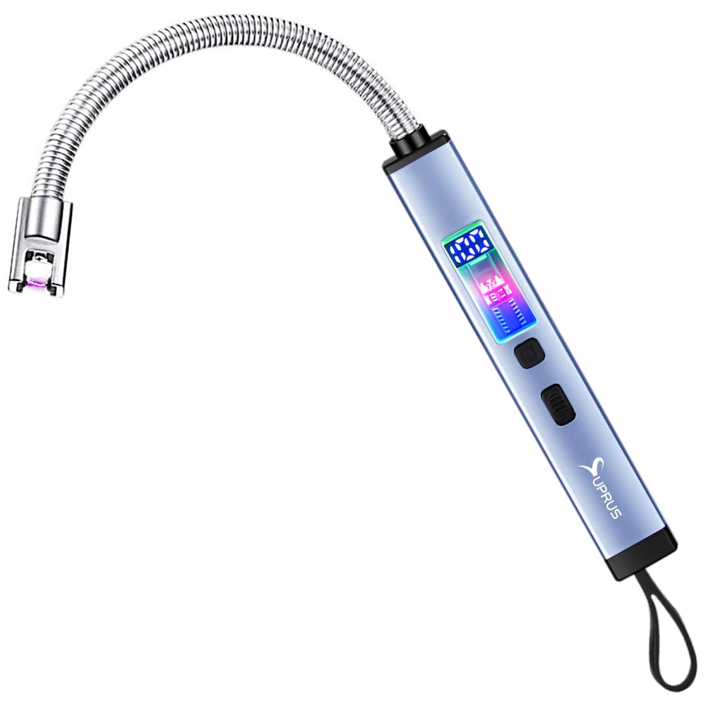 SUPRUS Electric Candle Lighter USB-C Rechargeable with Digital Battery Display Ambient Lighting Safety Switch 360 Flexible Neck Flameless