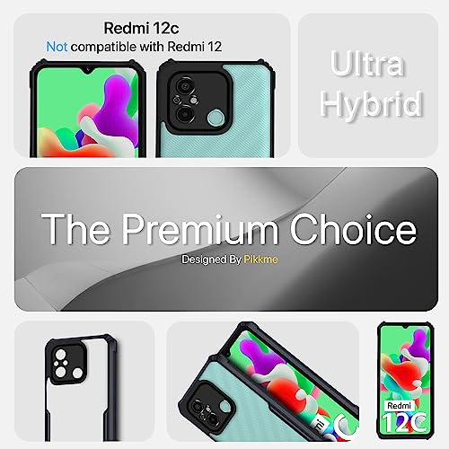 Image of Outlouders Back Cover for Redmi 12C | Ultra Hybrid Transparent | Full Camera Protection | Raised Edge | Crystal Clear Bumper Case(Black)