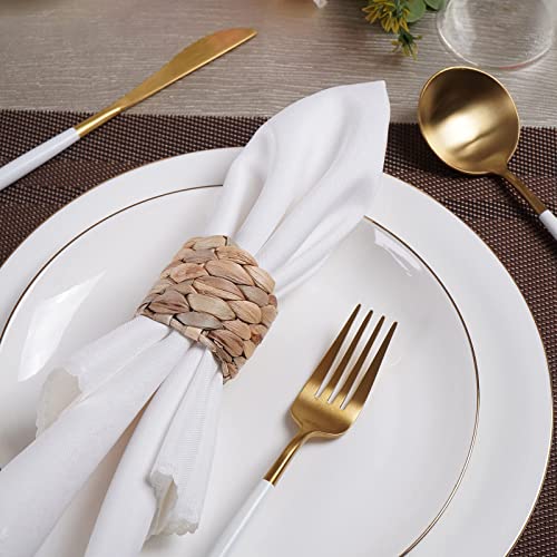 Attaone 12Pcs Round Woven Napkin Ring, Water Hyacinth Napkins Holder, Handmade Braided Natural Napkin Rings, Christmas, Thanksgiving, Birthday Party Decorations And Everyday Life #TOP4