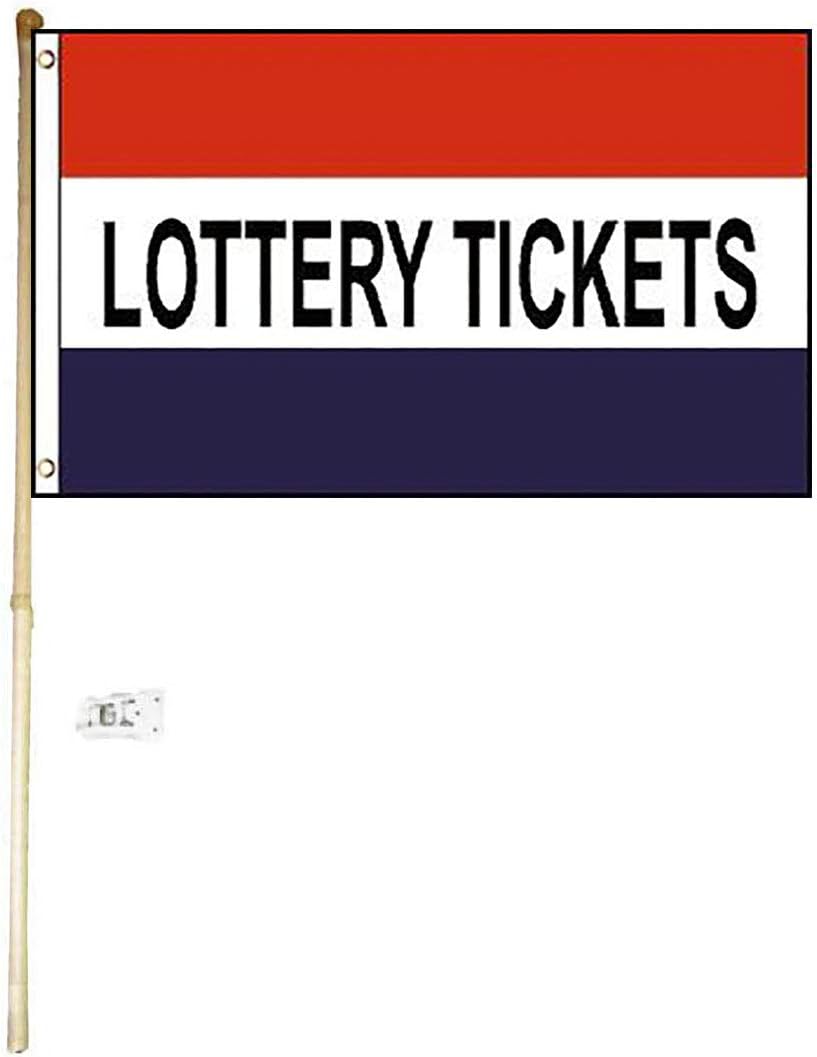3x5 3'x5' Lottery Tickets Red White Blue Polyester Flag with 5' (Foot) Flag Pole Kit with Wall Mount Bracket & Screws (Imported)